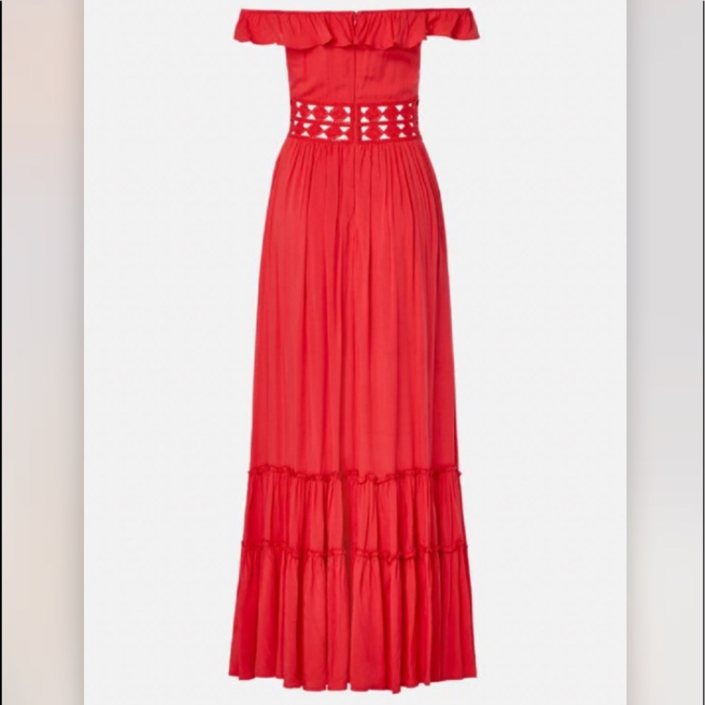 JustFab Off-Shoulder Crochet Maxi Dress Coral Small - Picture 6 of 9